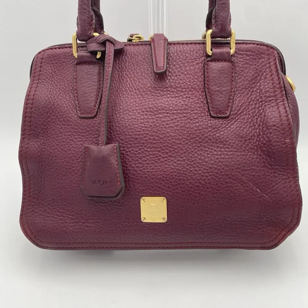 MCM Leather Satchel Burgundy Handbag Vintage Crossbody Tote Travel Purse Germany